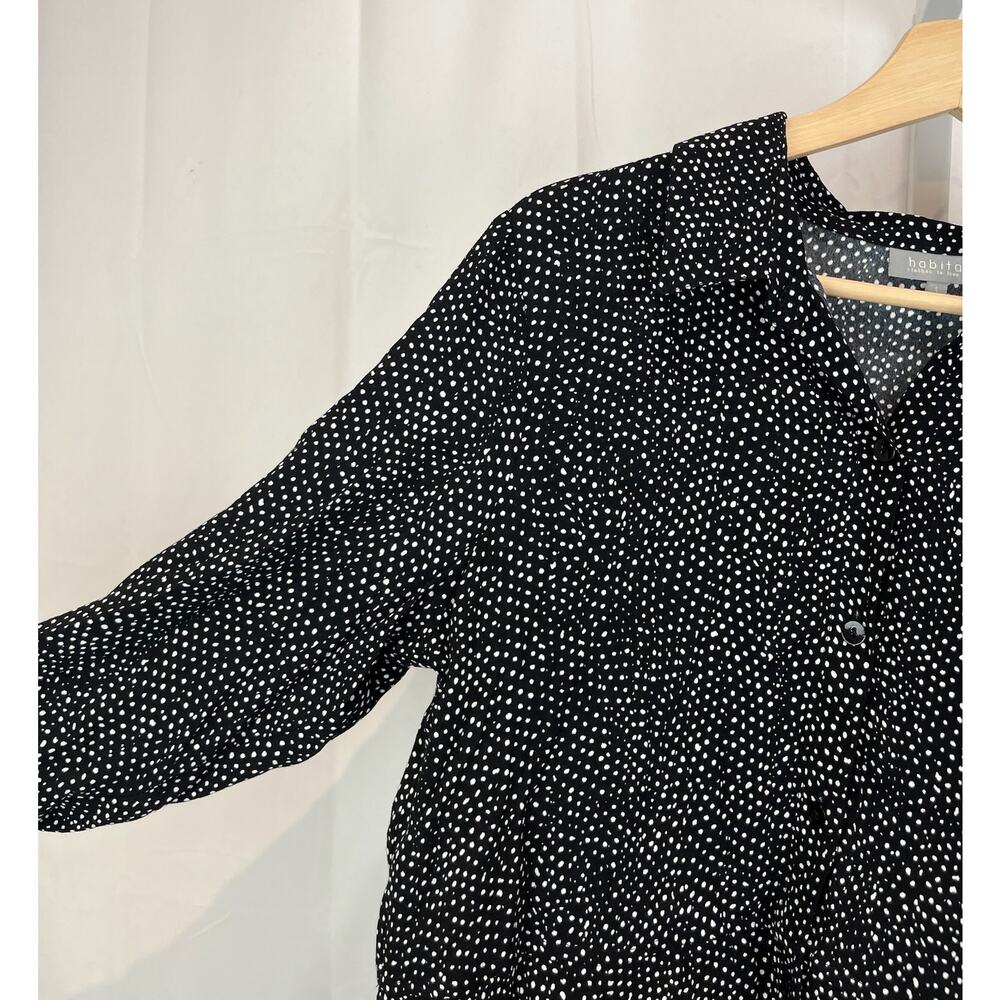 HABITAT Size S Polka Dot Button Up Long Sleeve Top Tiered Ruffle Hem Black White - Picture 6 of 9